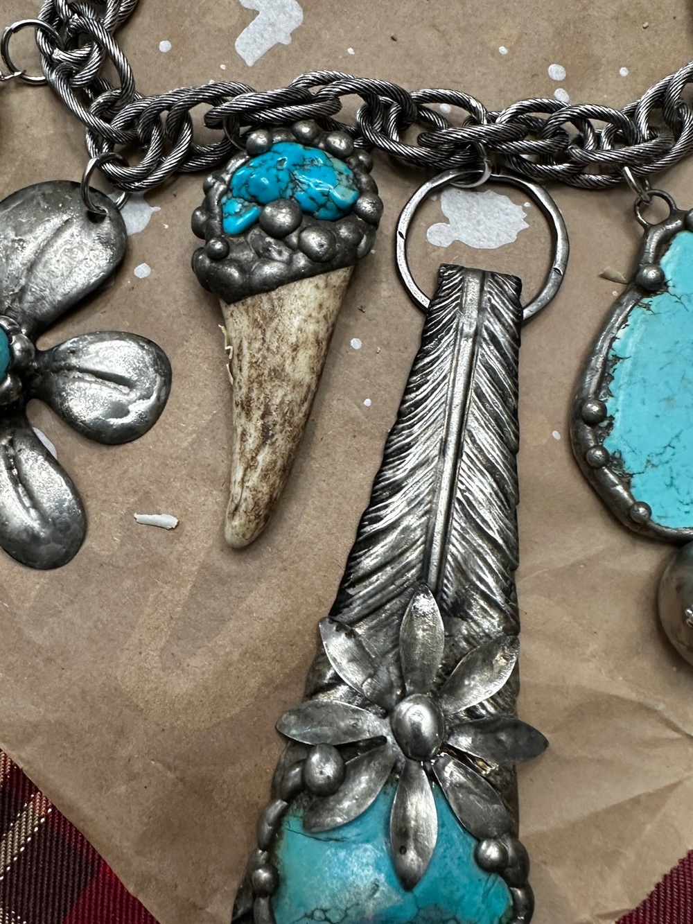 Turquoise Accent Silver-Tone Boho Charm Necklace - Picture 3 of 4